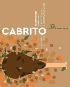 Cartaz com ilustração de perna de cabrito assado e datas dos fins‑de‑semana gastronómicos na Lousã.