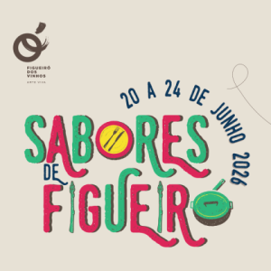 Cartaz com texto “Sabores de Figueiró — 20 a 24 de junho 2026” com ilustrações de comida.